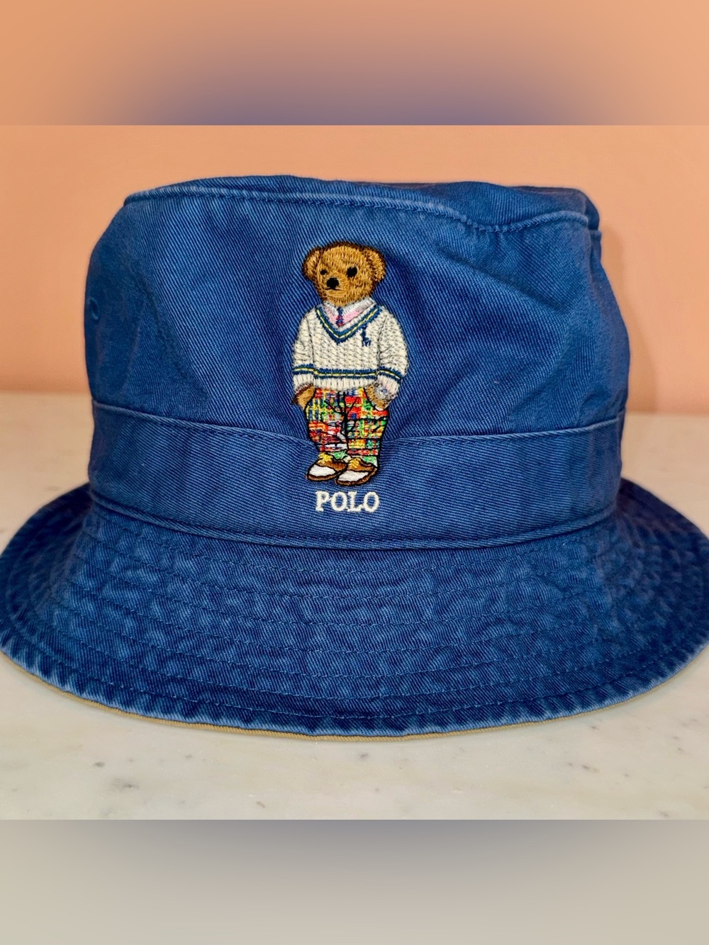 Polo by Ralph Lauren Twill Polo Bear Embroidered Bucket Hat, Blue Size L/XL